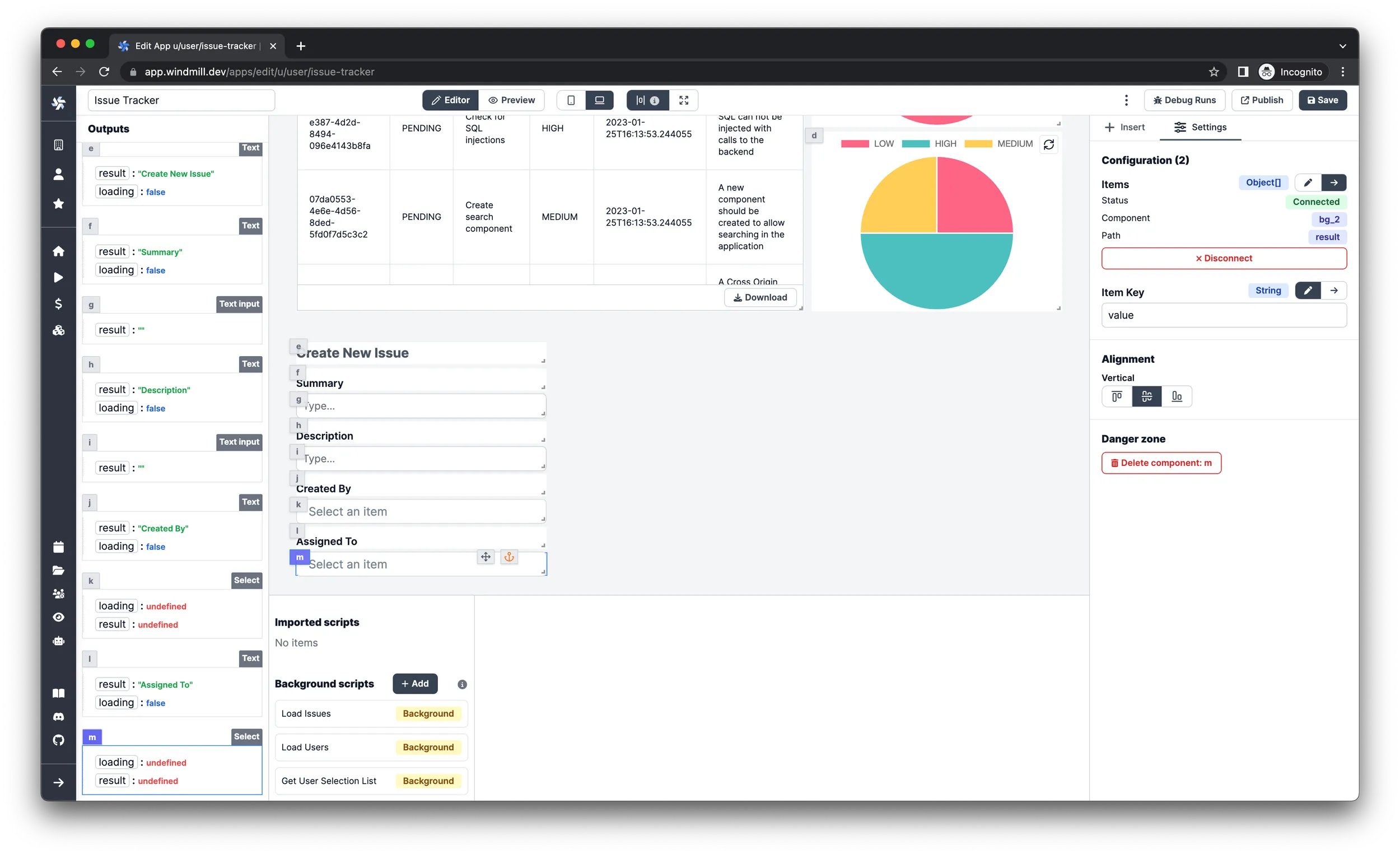 User selection components