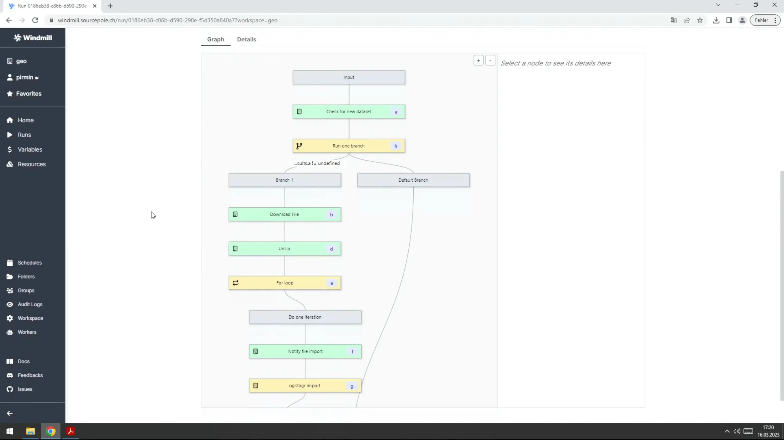 Workflow being executed